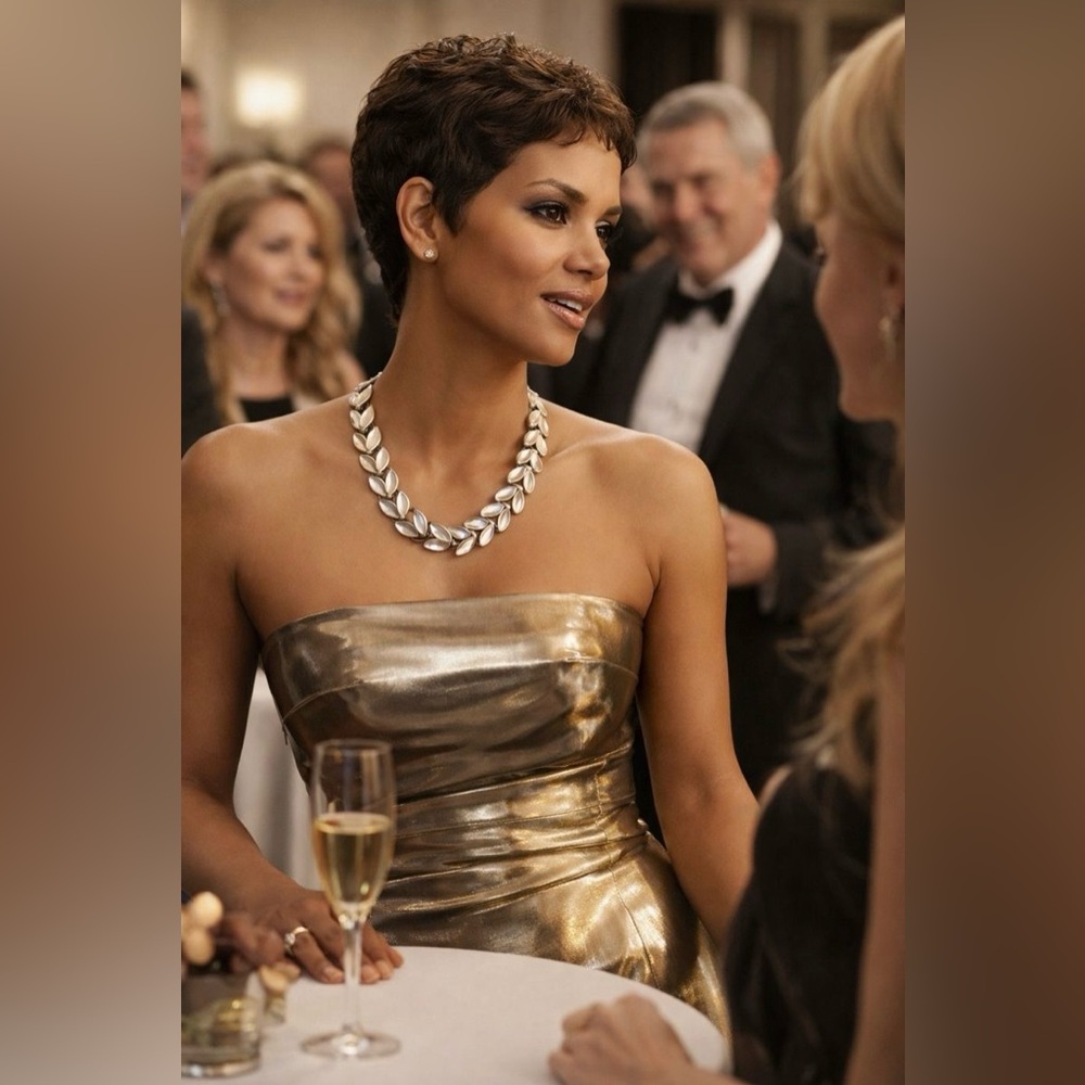 Elegant Vintage Heavy Silver Leaf Statement Piece Necklace